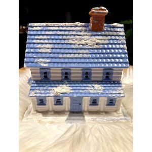Vintage Blue White Christmas Village Putz Snow Top House Table Mantle Tree Decor